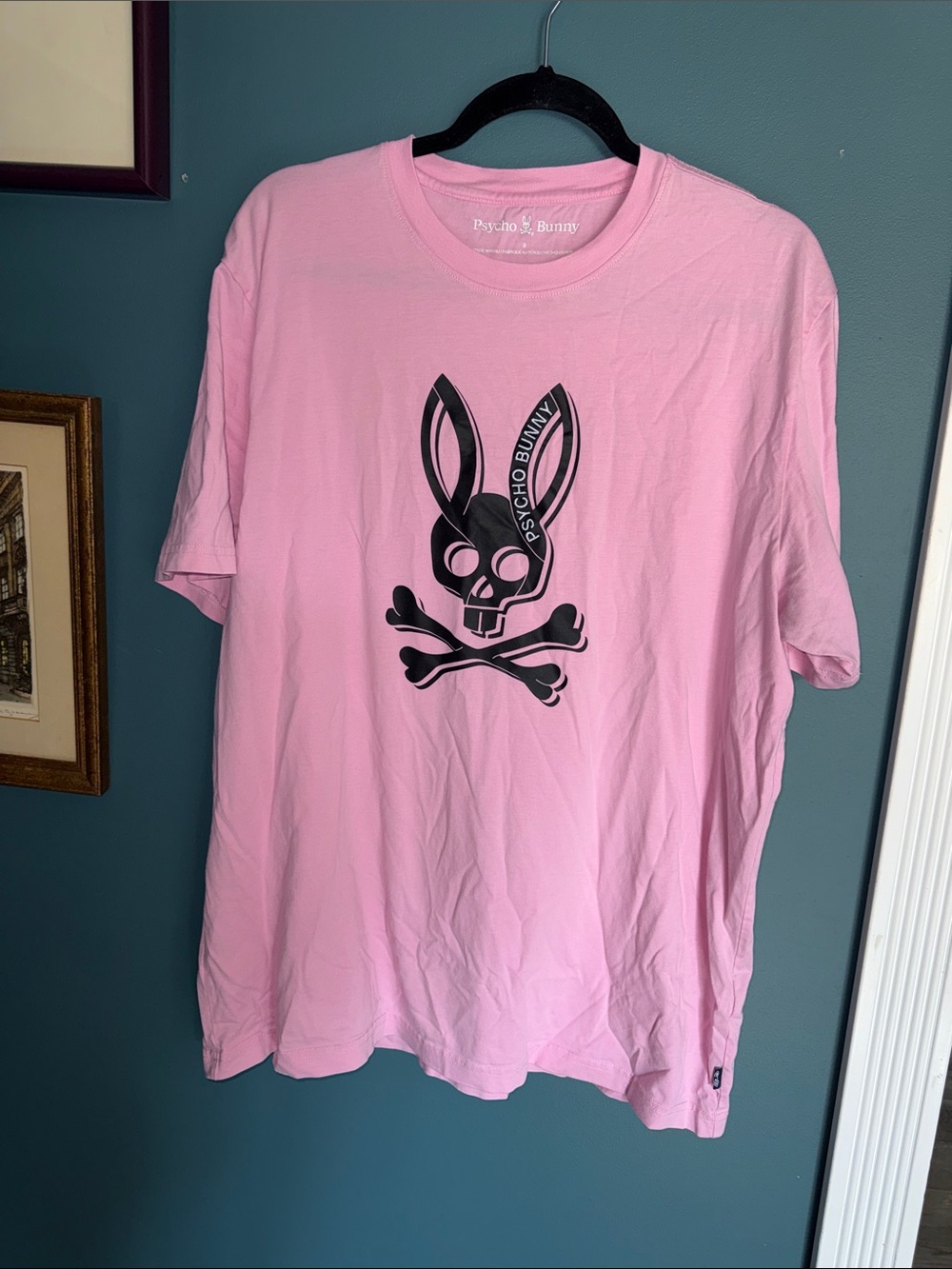 Psycho Bunny Pink Short Sleeve Tee with Black Logo Bunny Skull